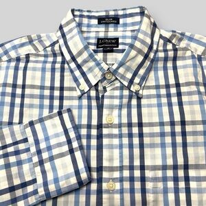 J. Crew Performance Shirt Mens Medium Slim Untucked Blue Check Long Sleeve